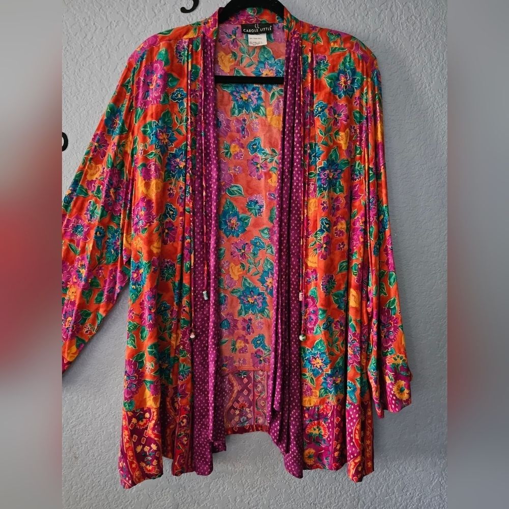 Carole Little Vintage Women's Floral Kimono Jacket Size 16 Art to Wear